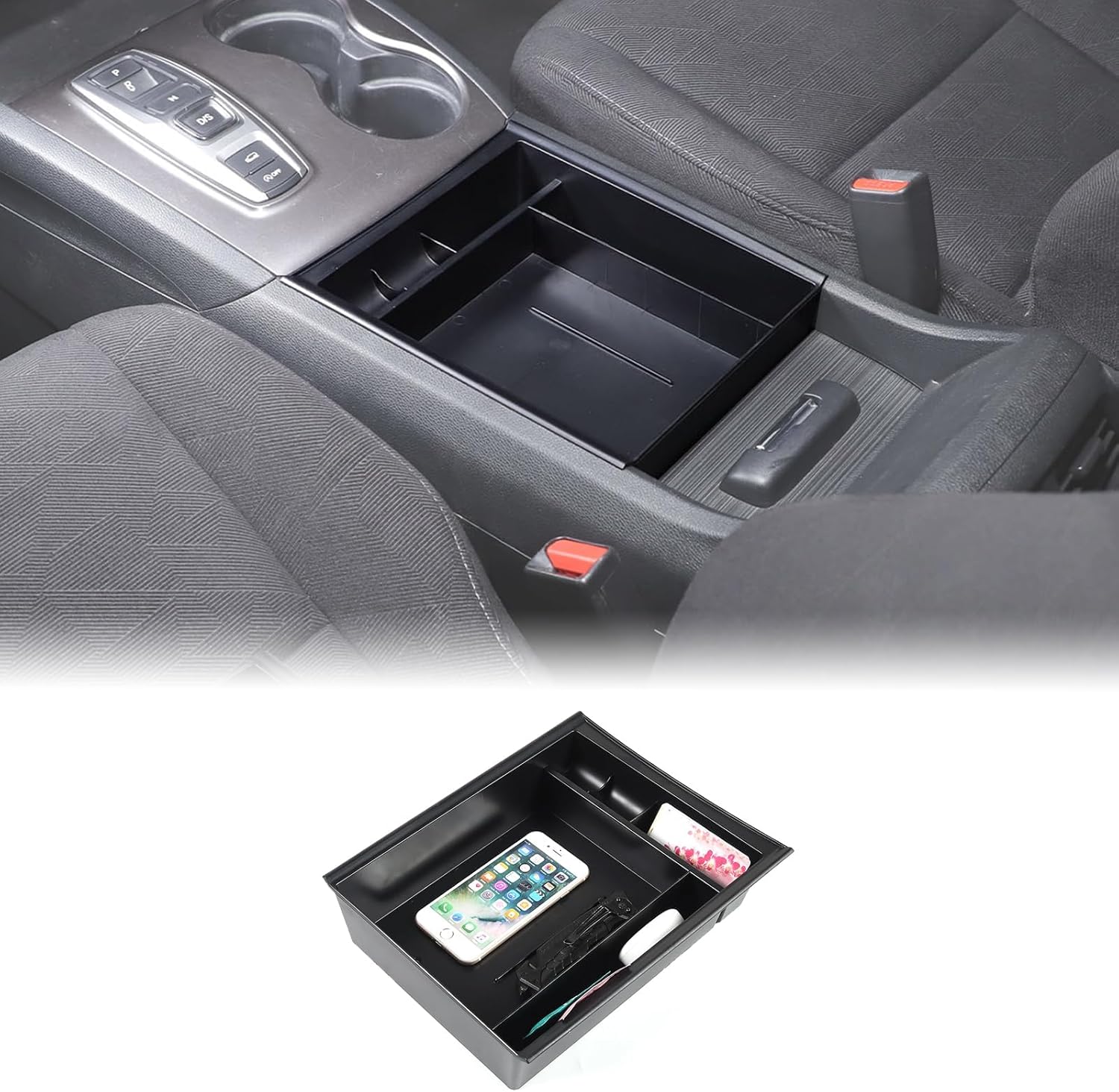 Center Console Organizer Tray Compatible with Honda Pilot 2016-2022/ Ridgeline 2020-2023/ Passport 2019-2023, ABS Central Control Armrest Secondary Storage Box Black, Large Capacity