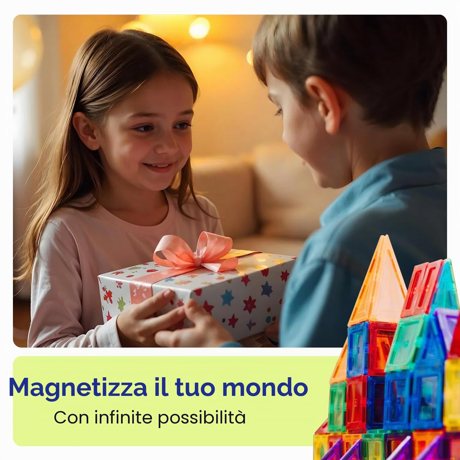 SURFOU Costruzioni Magnetiche 58 Pezzi, Blocchi da Costruzione Giocattoli Educativi STEM Montessori per Bambini 3-7 Anni, Giochi Educativi Creativi, Regalo Perfetto Ragazzi e Ragazze