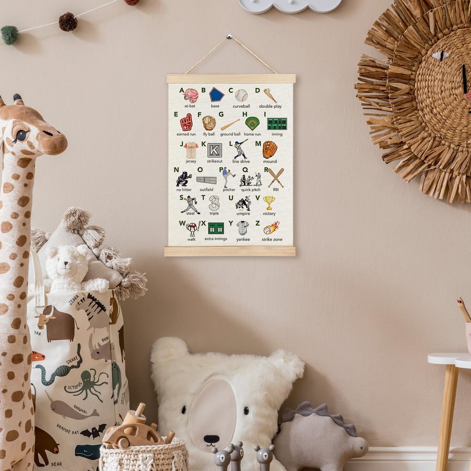 RYYCDOI Baseball Alphabet Nursery Wall Decor, Baseball Alphabet Learning Wall Decor for Boys Kids Room Nursery Playroom, 12x16 Inches image 4