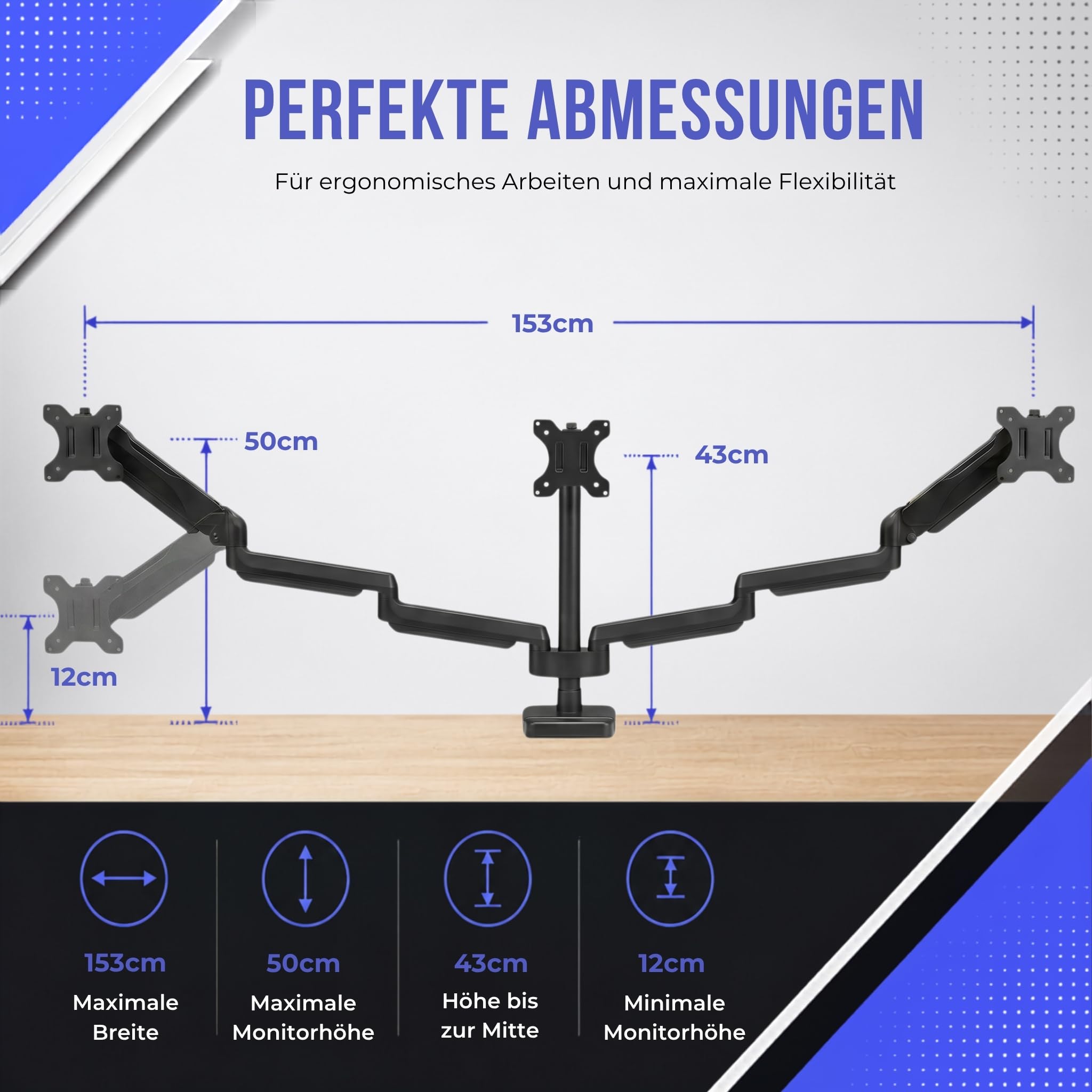 Monitor Halterung 3 Monitore für 14 bis 32 Zoll 360° Beweglichkeit