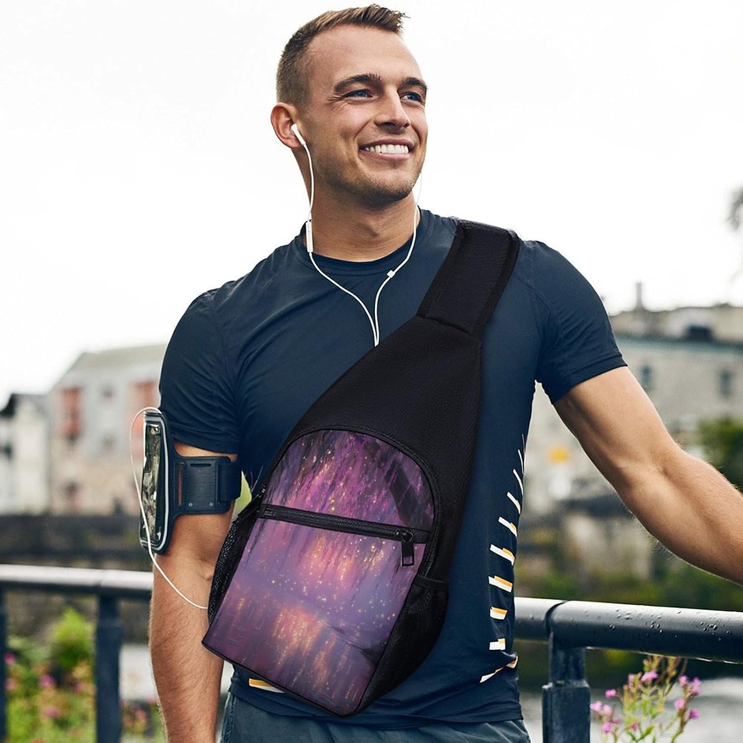Magical Forests Creek Glowing Crossbody Sling Backpack Chest Bag Daypack | unisex,trendy,with convertible and detachable shoulder strap,side pockets