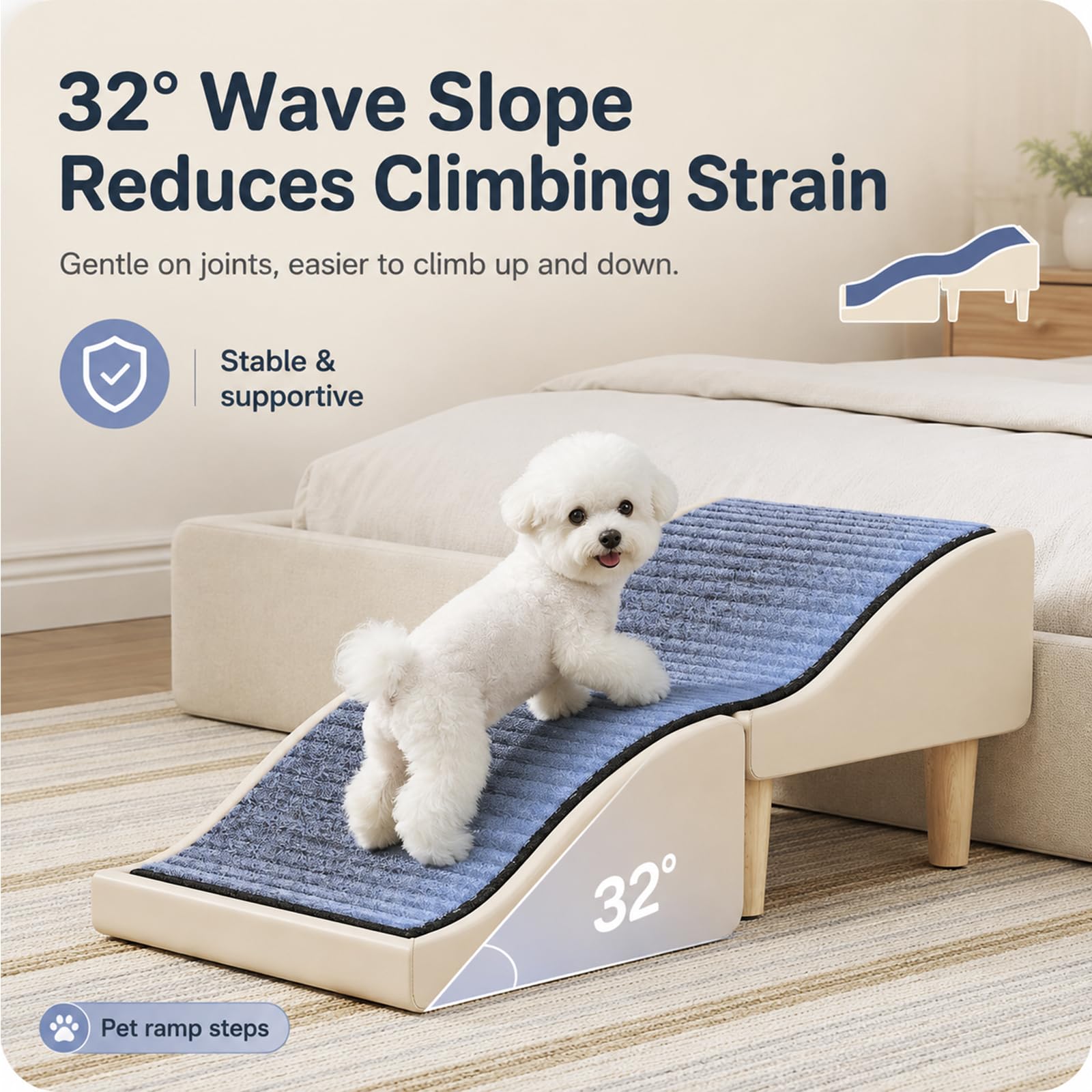 Rampa per cani, Scale per animali, Pouf pieghevole 2 in 1, 80 cm