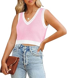 Cutiefox Women's V Neck Cropped Sweater Vest Preppy Style Sleeveless Knit Tank Tops