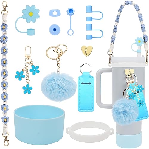 Stanley Cup Accessories Set Including Water Bottle Handle Strap, Siliocne Stanley Cup Boot, Siliocne Straw Cover, Stanley Charms for Stanleys Cup 40oz & 30oz Tumbler