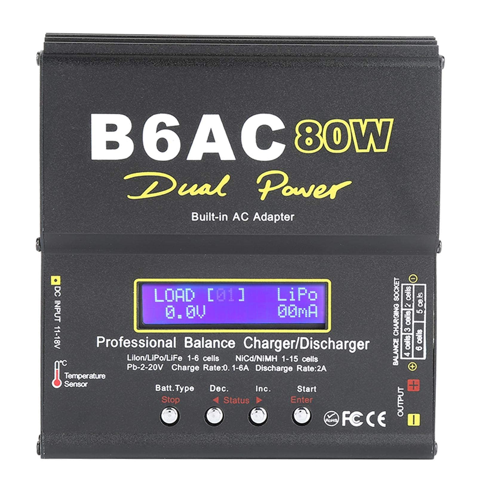 Cargador RC, B6AC 80W Digital LCD Balance Cargador Descargador para Li-Ion Li-Po NiCd Ni-MH RC Batería