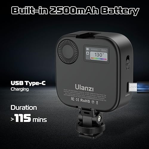Miniatura 7 de Ulanzi U60 RGB Video Light, luz de cámara LED portátil con 360 color CRI95 2500-9000K lámpara de panel regulable, panel LED de 2500 mAh iluminación