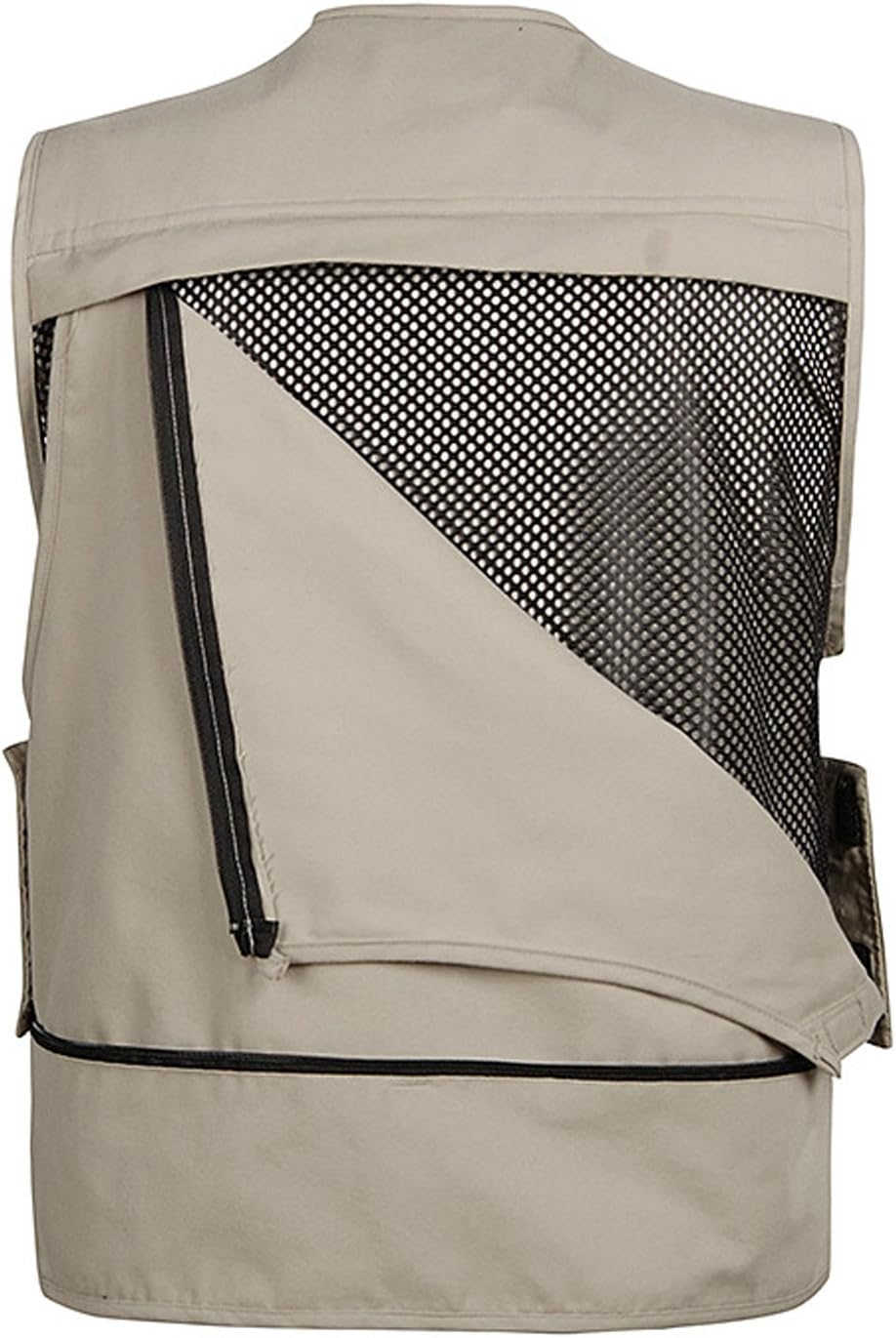 Flygo Men's Outdoor Work Utility Fishing Hunting Photography Travel Vest with Multiple Pockets (Large, Beige)