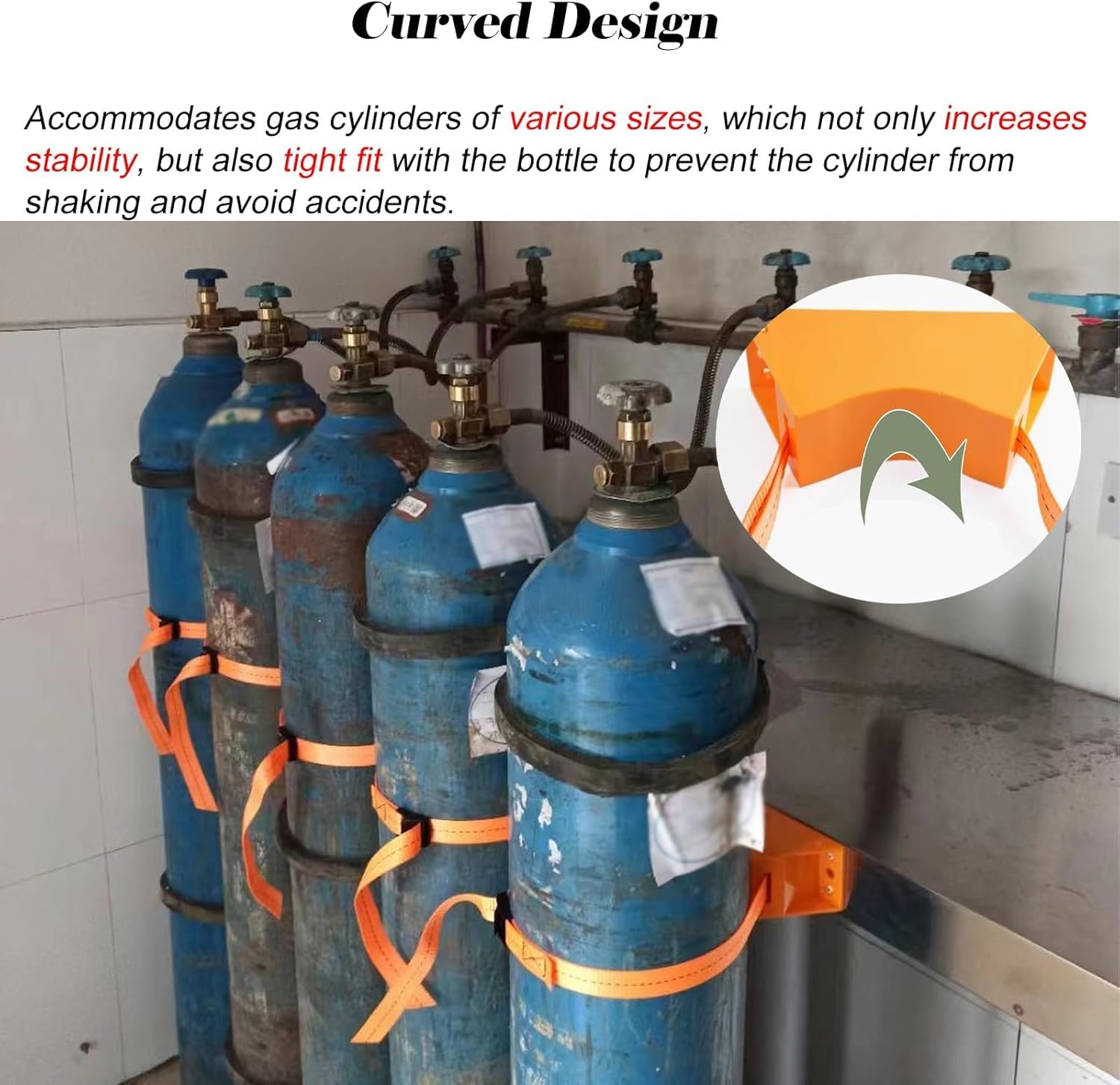 XBTGS Soporte fijo de gas de 9.4 pulgadas, soporte fijo de cilindro de gas, correas ajustables y 2 tornillos de fijación, soporte de cilindro montado en la pared para clínicas, naranja, 4 piezas