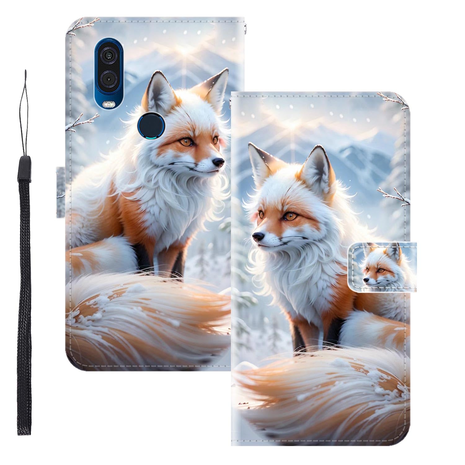 WUACYEAMING for Motorola One Vision Case Wallet,Flip Phone Case Wallet Cover Animal Pattern Cute Design with Card Slot Holder Kickstand Magnetic Closure Leather Fox