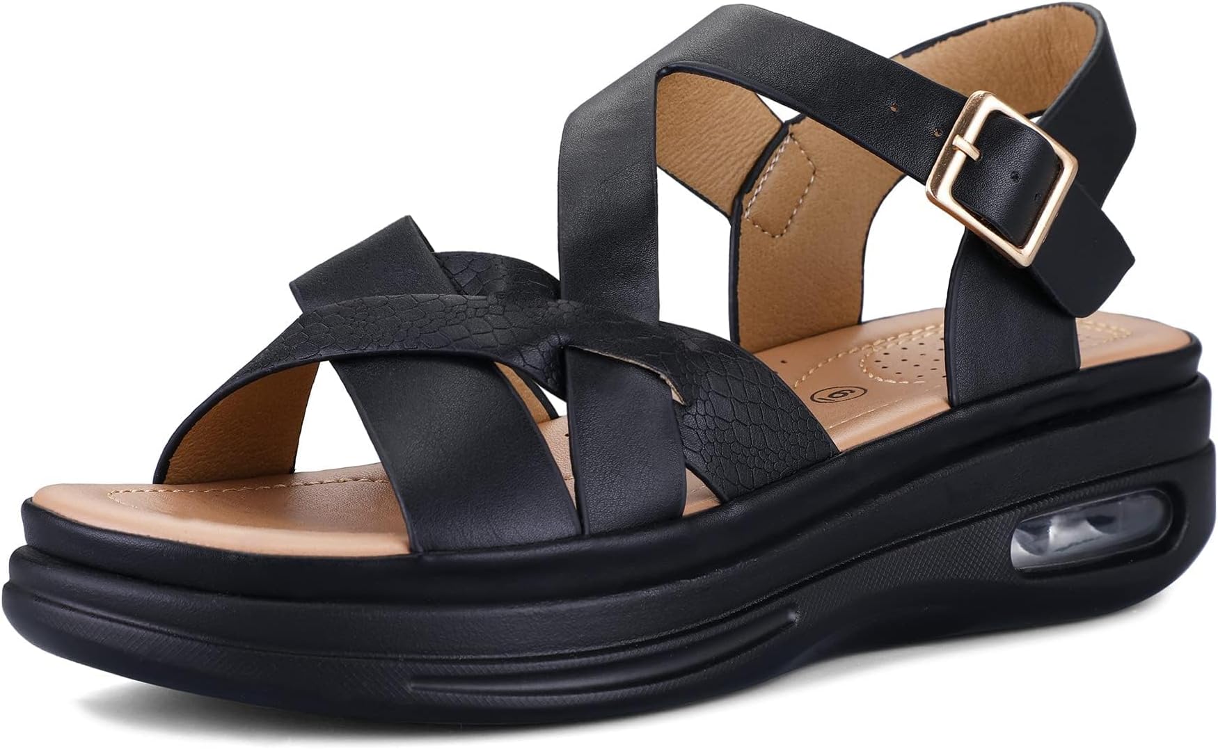 Women's Walking Sandals Comfortable Air Cushioned Support Ankle Strap Dress Sandals