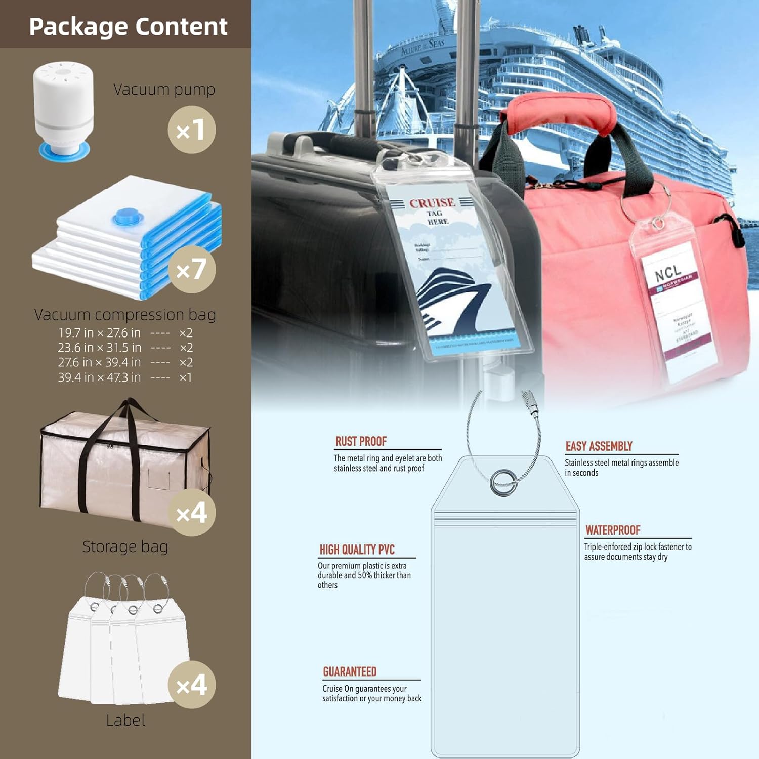 EstKey 4 Pack Extra Heavy Duty Large Moving Bags with 7 Vacuum Storage Bags (4 Sizes), 1 Electric Vacuum Pump & 4 Identification Tags, Heavy-Duty Storage Bags for Clothes, Moving Supplies.