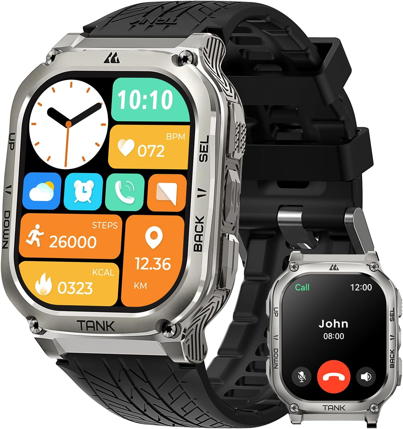 KOSPET Tank M3 Smartwatch Men, 5ATM Waterproof, 60+ Days Long Battery Life, Bluetooth Calls, Fitness Watch with 1.96 AMOLED Always-on Display, AI Voice Assistant, 24/7 SpO2 Pedometer Heart Rate