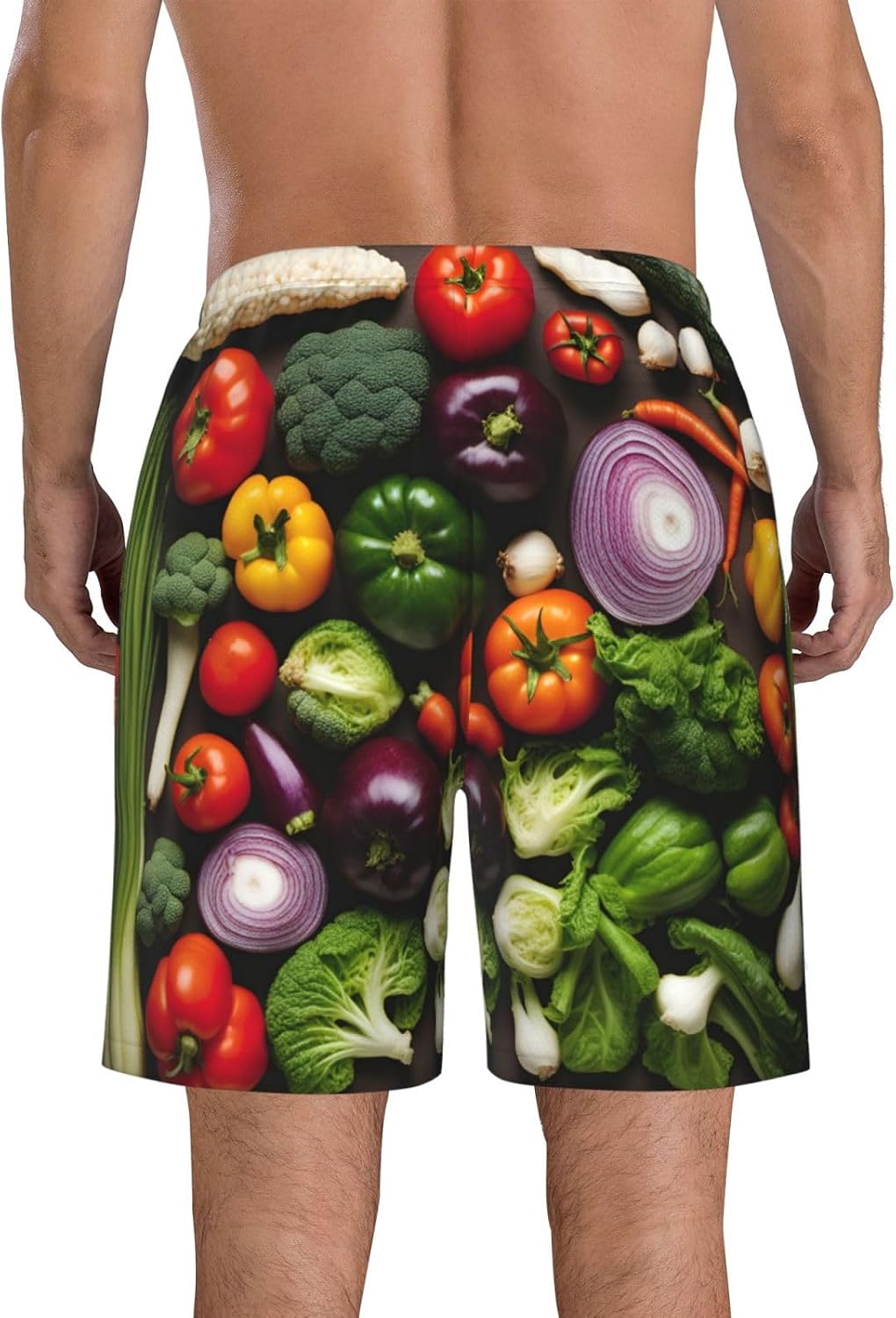 Mens Introduction of Various Vegetables Print Beach Shorts,Casual Summer Shorts for Men,Quick Dry Polyester