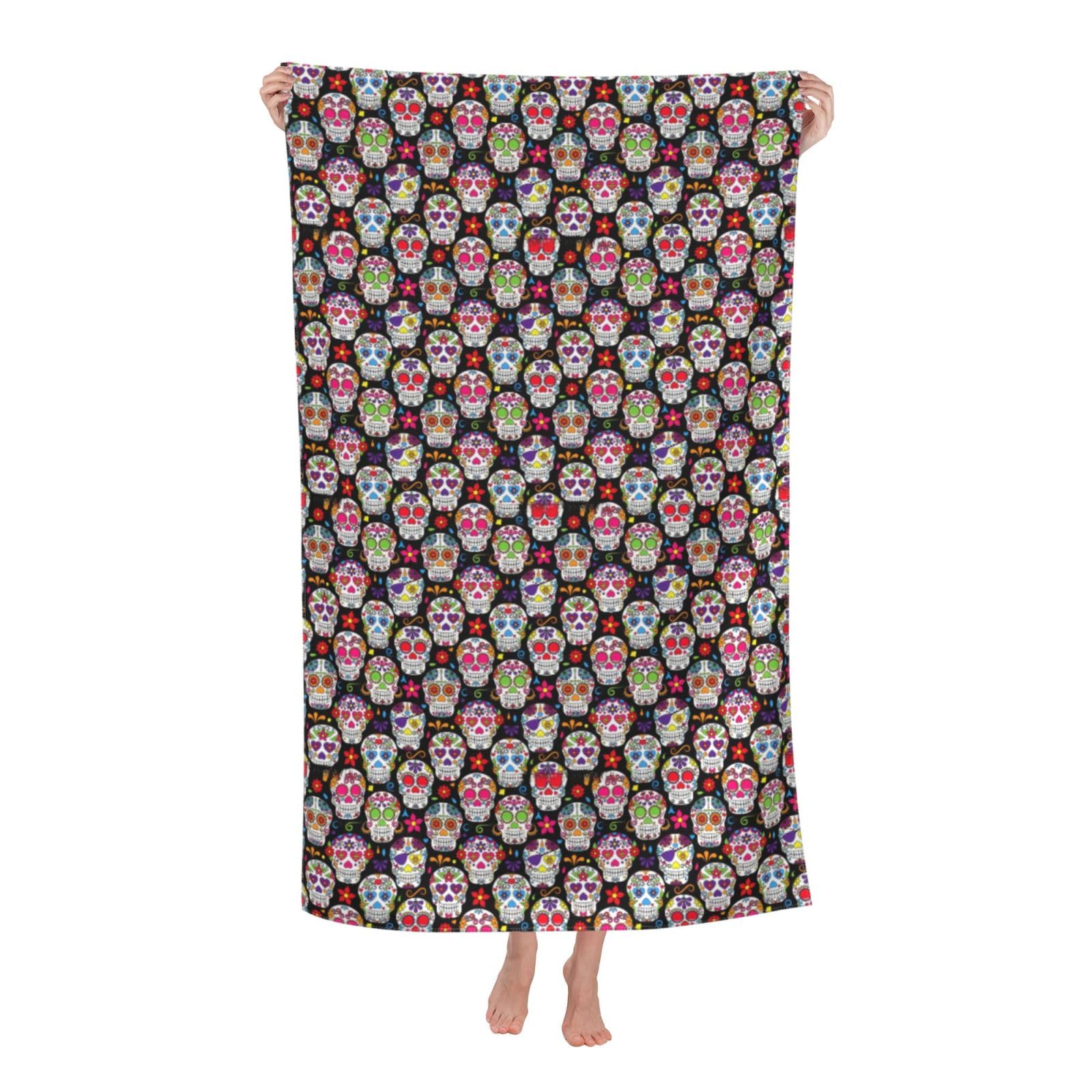 Cbaaghh Colorful Flower Skulls Print Adult Beach Towels,Beach & Pool Towel,Beach Towels,Towels For Camping