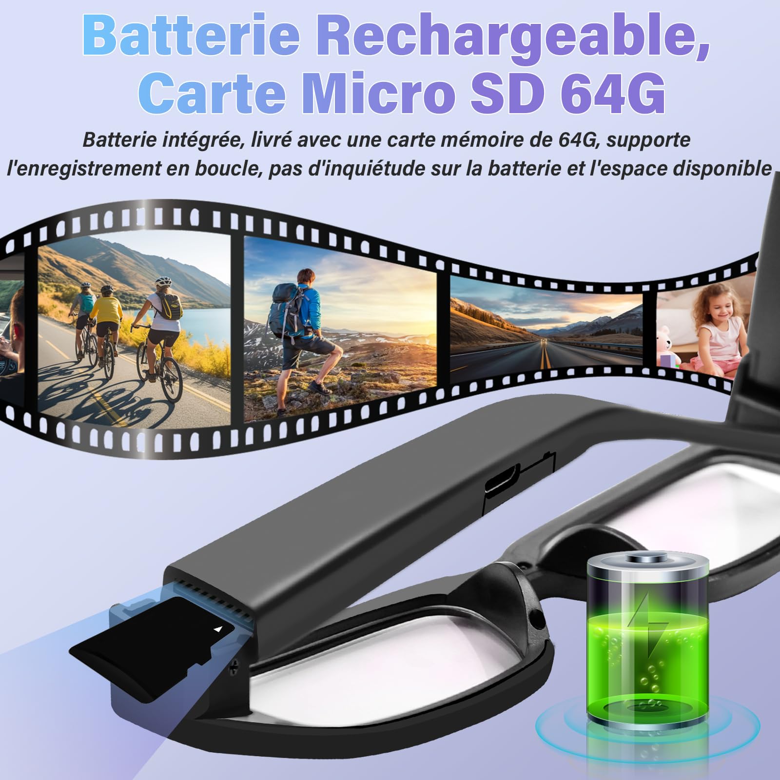 UYIKOO Camera Espion, 64GB Mini Lunette Espion, 1080P HD Camera Cachee Lunettes Portable Enregistreur Vidéo Caméscope Prise de Photos pour Intérieur Extérieur