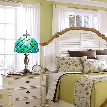 Stained Glass Table Lamp, Crystal Bead Style Light, Handmade Bedside Antique Art Craft Gifts Lover Bedroom Bookcase