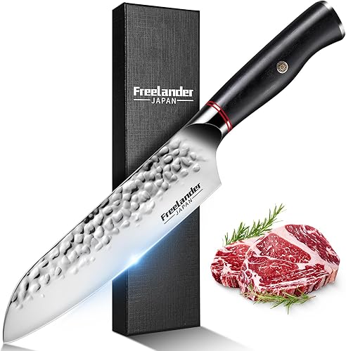 Freelander Cuchillo de chef de 7 pulgadas, cuchillos de cocina japoneses ultra afilados, cuchillo Santoku forjado a mano de calidad inoxidable,