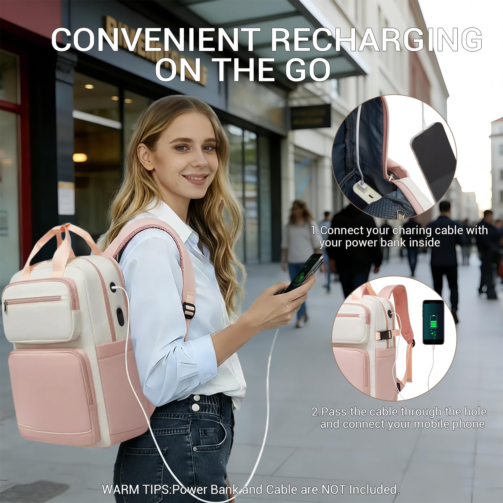 Kono Mochila para Ordenador Portátil Mujer, Mochilas para Ordenador de 15,6 Pulgadas para Trabajo, Mochila Informal para Viajar, Colegio, Oficina — view 5