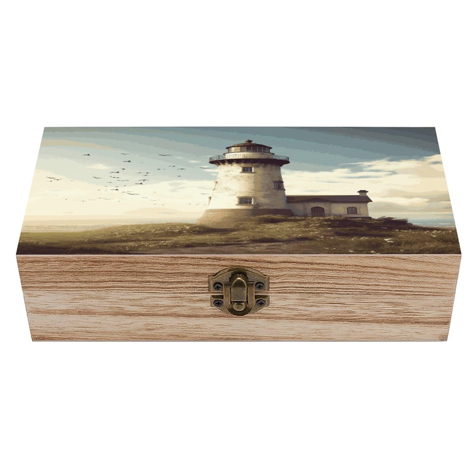 LZQPOEAS Old Lighthouse Wooden Box Storage Space to Organize Jewelry in A Beautiful Small Storage Box Decorative Card Boxes Memory Treasure Boxes for Crafts And Photo Storage