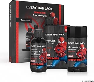 Every Man Jack Spider-Man Body Set - Bath and Body Gift Set - Includes Body Wash, Shampoo & Deodorant