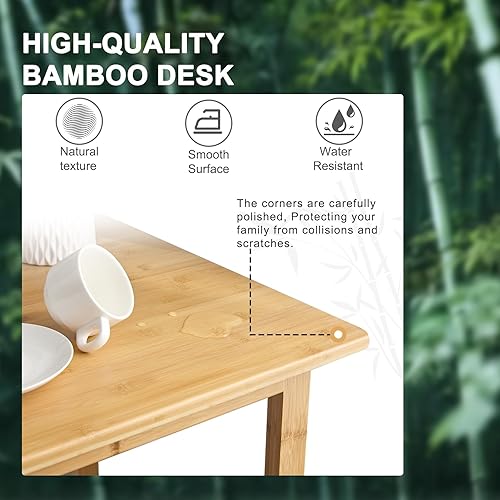 Miniatura 6 de Nnewvante Escritorio de bambú para escritura, escritorio de oficina en casa de 47 pulgadas, escritorio moderno para computadora, mesa de estudio de