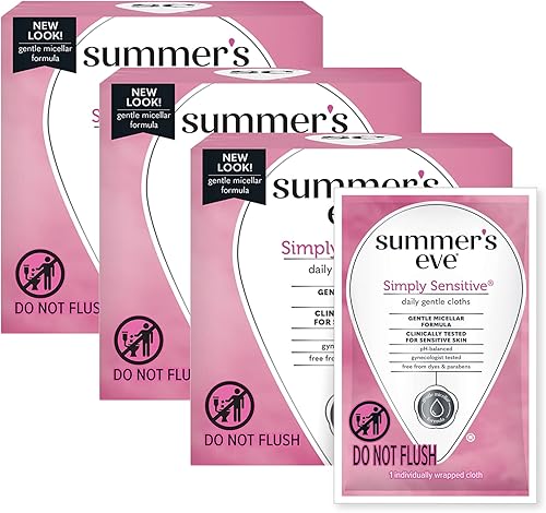 Summer's Eve Simply Sensitive Toallitas limpiadoras femeninas, 16 unidades, (paquete de 3)