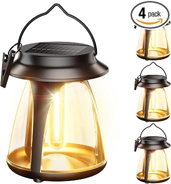 BUCASA Outdoor Hanging Solar Lanterns, IP65, 2 Brightness Modes, 4 Pack
