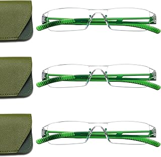 Viseng 3 pairs of reading glasses, blue light blocking glasses, computer reading glasses for men and women, fashionable rectangular one-piece glasses frame+1.0(Emerald Green)