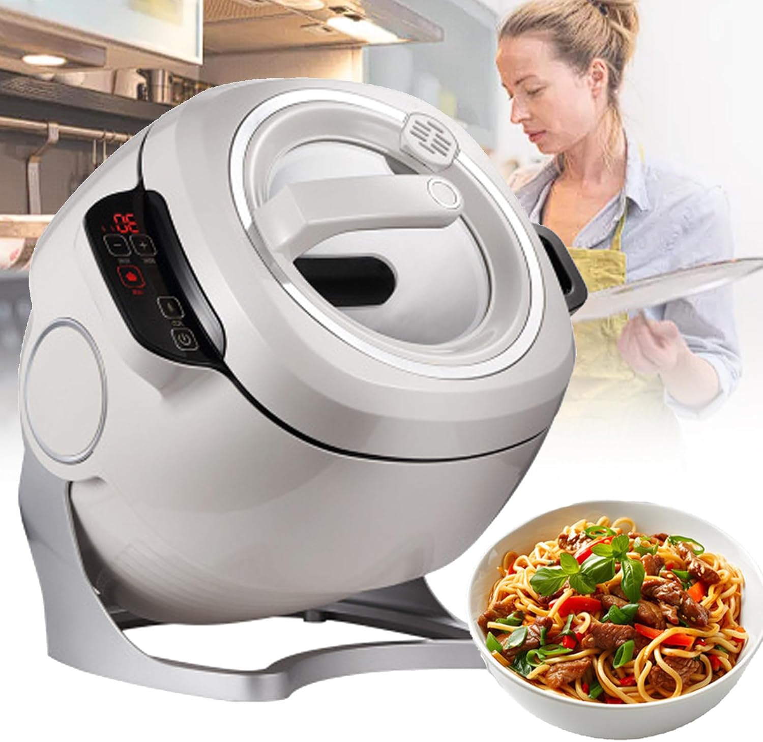 6L Commercial Food Processor, 1KW/2KW Intelligent Automatic Cooking Machine, with 360° Rotating and All-Round Heating,110V/1KW