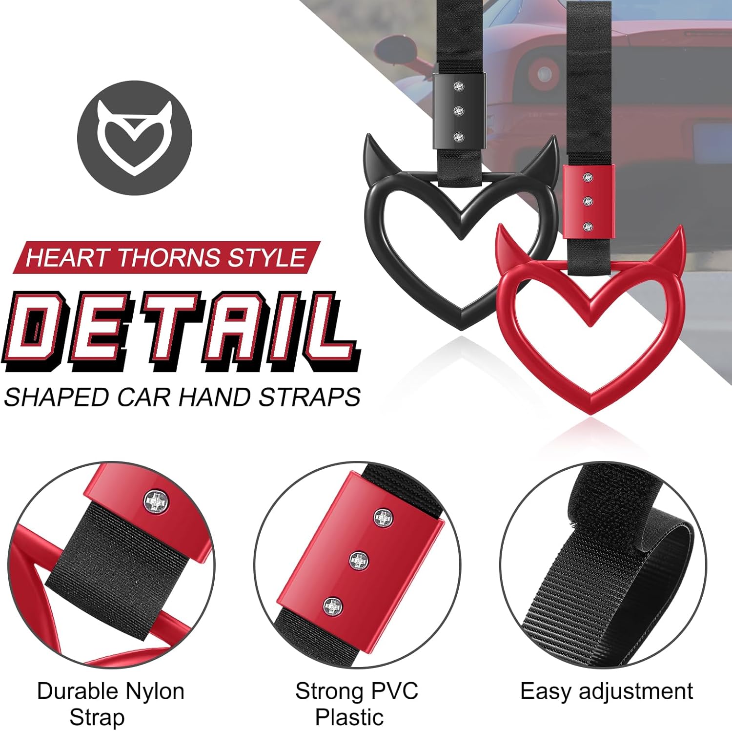 Fabbay 2 Pieces Heart Handle Keychains Car Accessory Heart Hand Strap Drift Charm for Car Interior Exterior Decoration(Red and Black,Devil Style) - Image 3