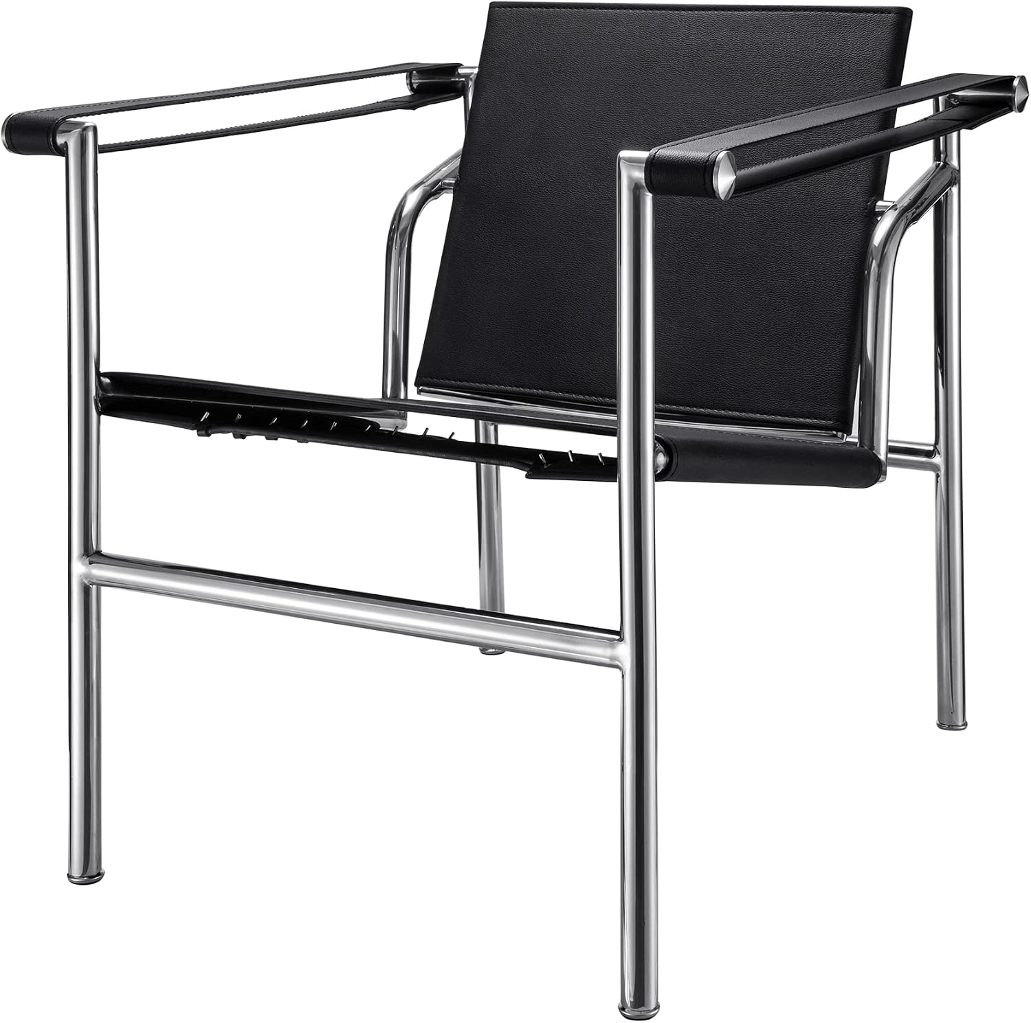 Ergonomic Home Office Dining Arm Sofa Chairs Comfy Casual Back Support for Living Room Office Dining Bedroom Stainless Steel Leather Material Black