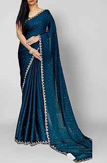 Women's Dailywear Georgette Stone Work Saree with Border & All-Over Stone Embellishments – Wedding Saree with Blouse Piece (5 Colors, 5.5m Saree + 0.8m Blouse)