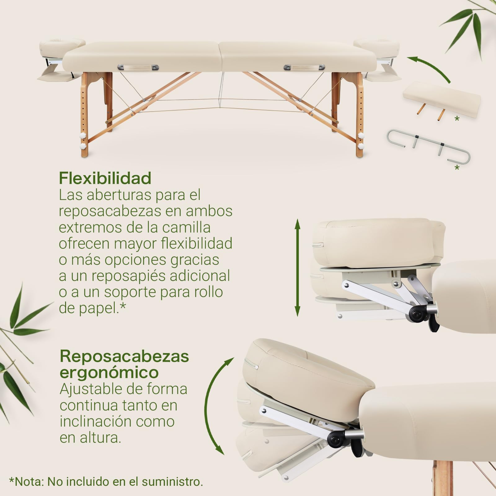 Zen – Camilla Masaje Plegable móvil de Esquinas Redondeadas Altura Regulable - Camilla estetica Madera Maciza para masajes Activos - Camilla Plegable con reposacabezas, reposabrazos y Bolsa Crema