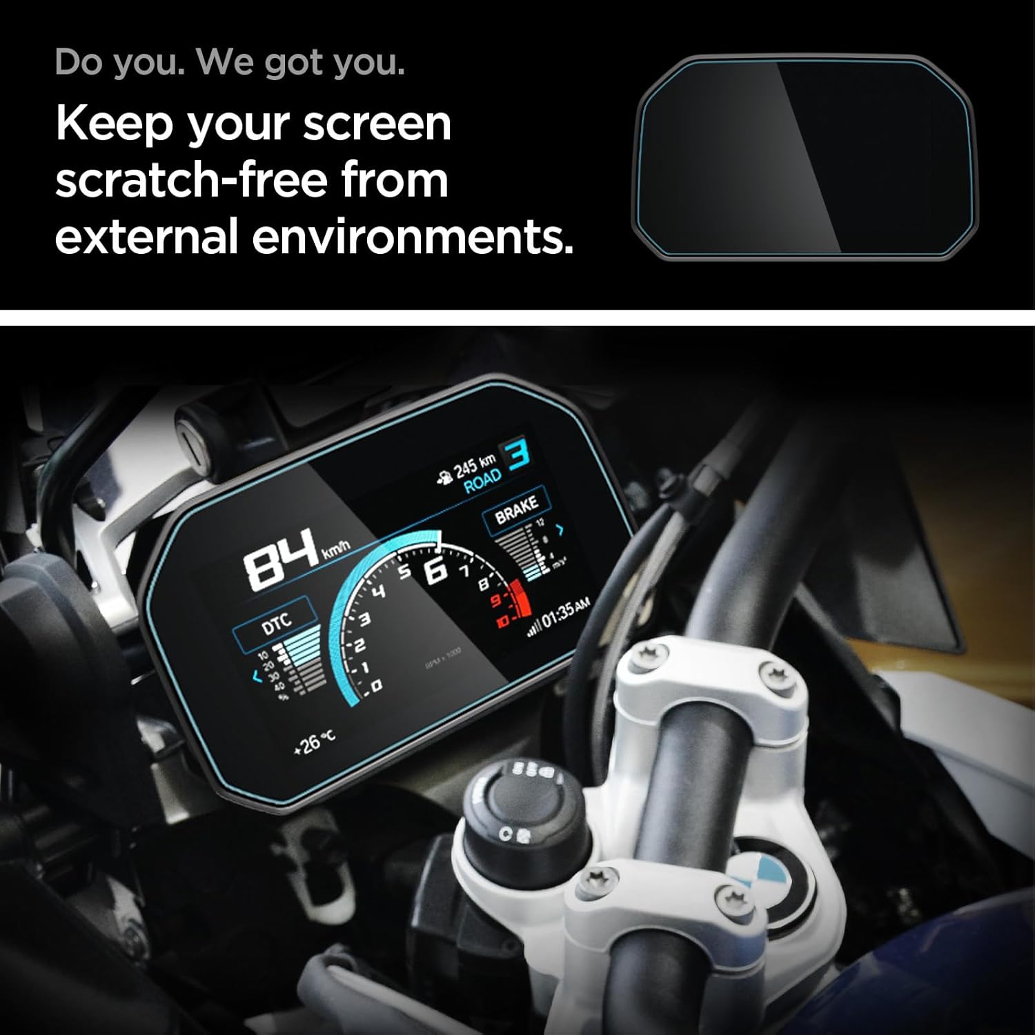 Spigen Tempered Glass Screen Protector [GlasTR Slim] designed for BMW R1250GS (2018-2026) 6.5 inch instrument cluster - Crystal Clear