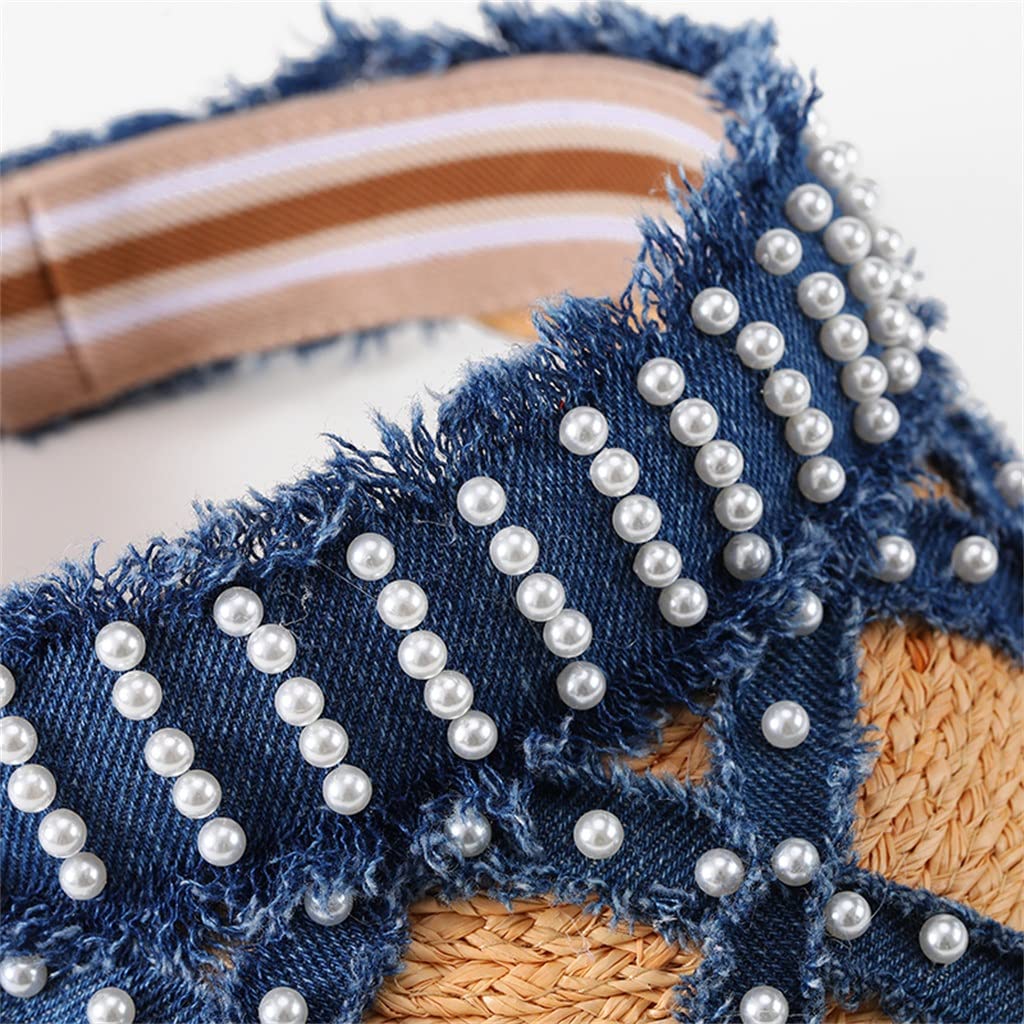 Cappelli da Sole con Visiera firmati per Donna Cappelli da Spiaggia Estivi Cappelli in Rafia Bordi in Denim con Perle Fatti a Mano