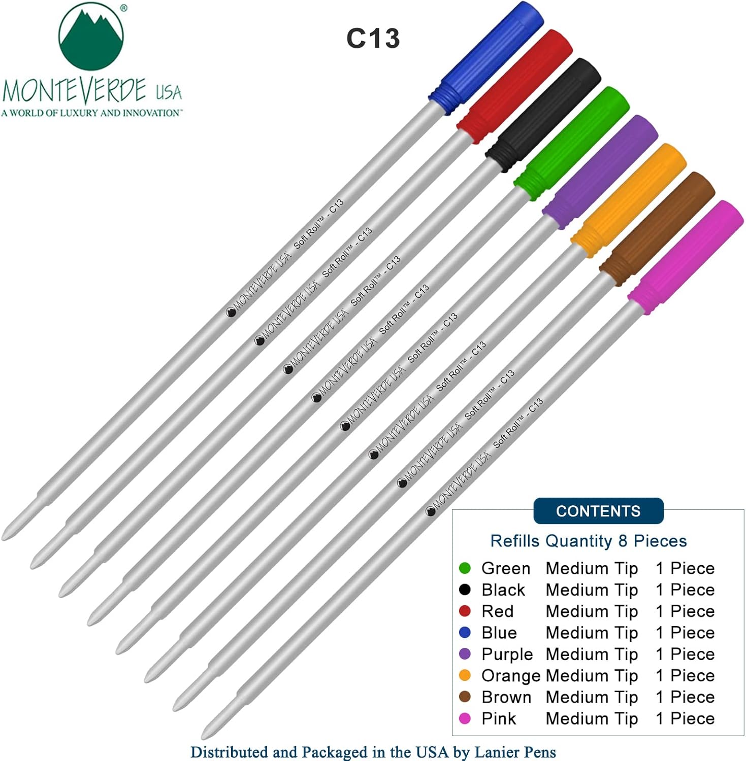 8 Pack Multi Color Cross Ballpoint Pen Refills by Monteverde USA