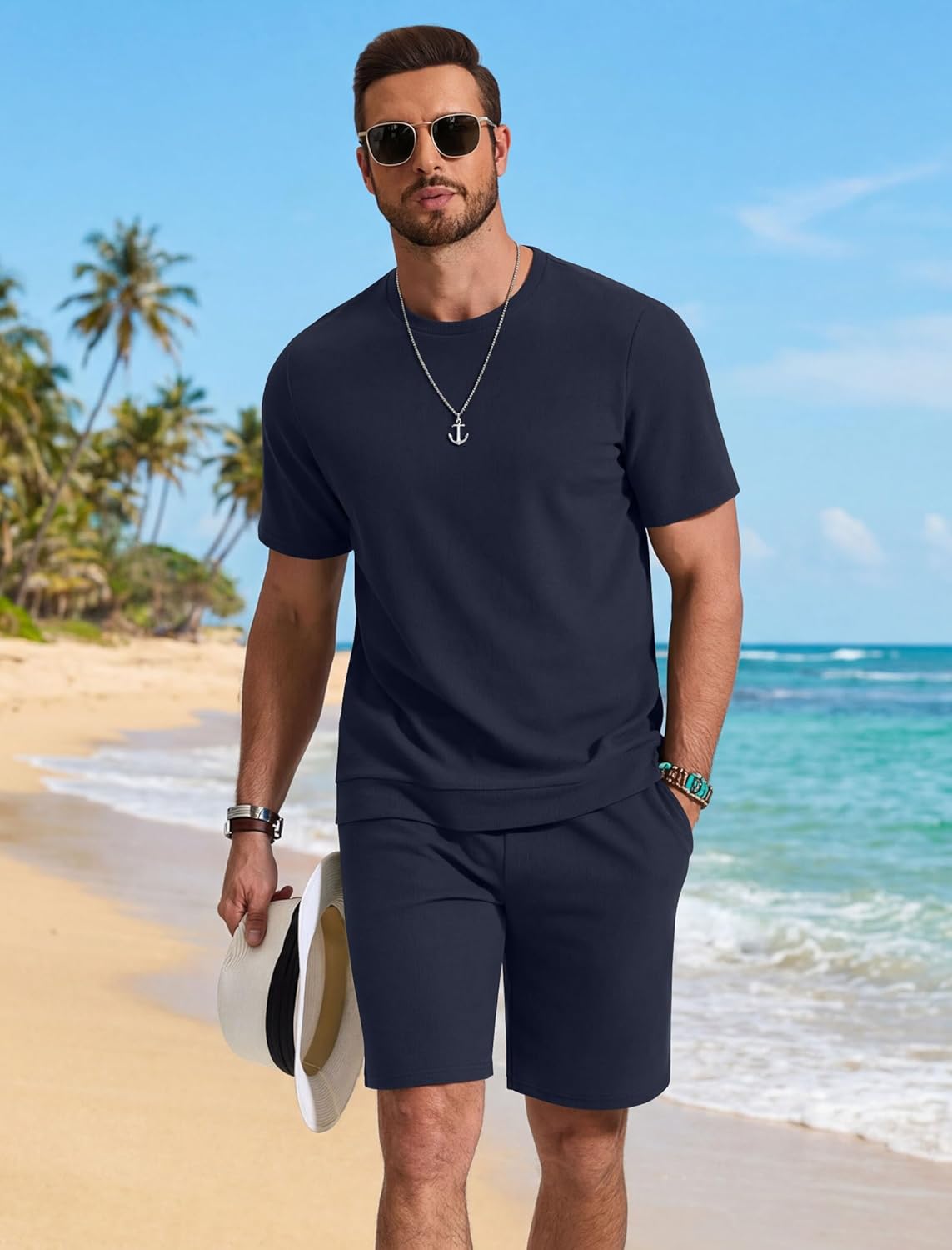 COOFANDY Men's Cotton Waffle 2 Piece Outfits Casual Short Sleeve Shirts and Shorts Set Summer Jogging Tracksuit Lounge Sets - Image 4