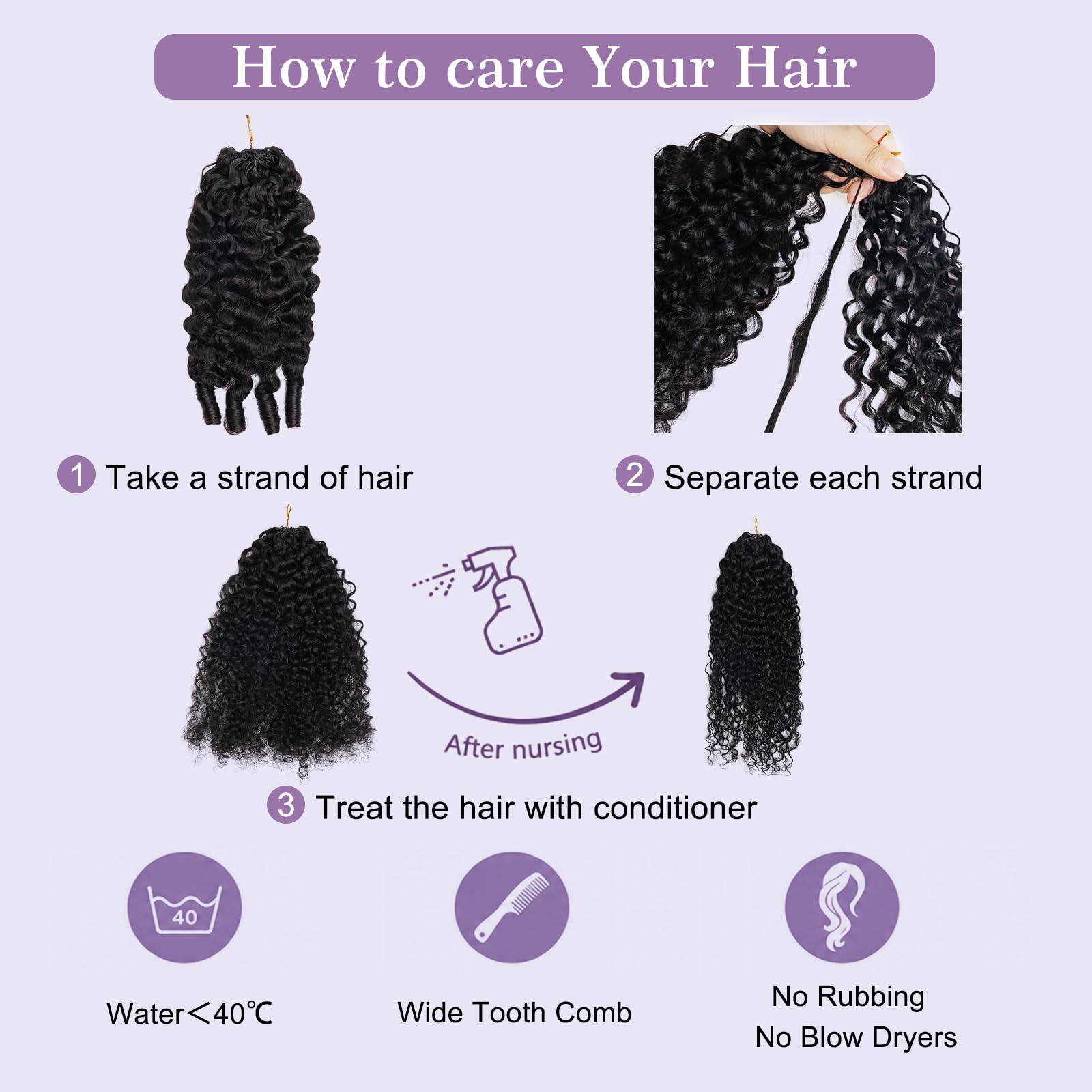 Cheveux humains bouclés bouclés au crochet - Plumes sans nœuds - 60 g