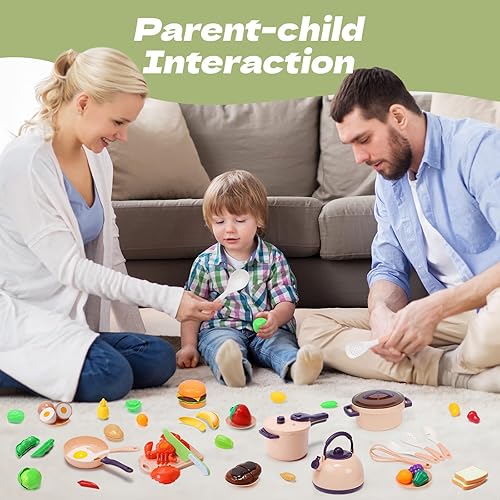 Miniatura 3 de CUTE STONE Mini accesorios de cocina de 51 piezas para niños, juego de cocina de simulación con ollas, sartenes, utensilios, cortar frutas y