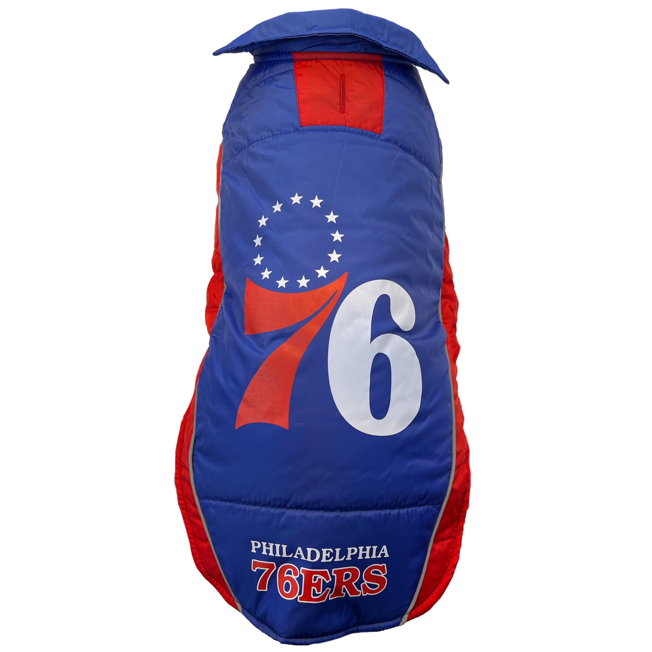 NBA Philadelphia 76ers Puffer Vest for Dogs & Cats, Size Large. Warm, Cozy, and Waterproof Dog Coat, for Small and Large Dogs/Cats. Best NBA Licensed