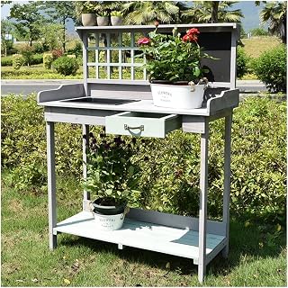 36'' Wooden Garden Potting Bench Work Table Outdoor Garden Work Station Table Work Station for Backyard Balcony Patio with Planting Trough Hidden Storage Drawer Bottom Shelf