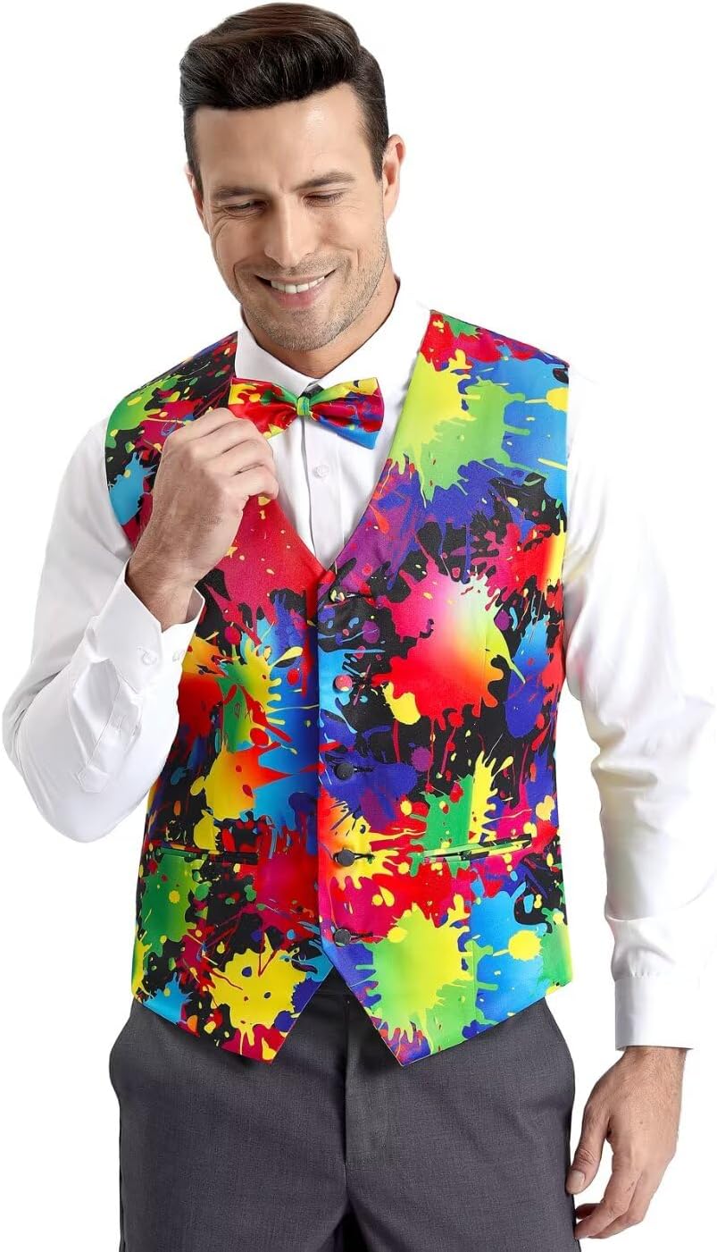 2-Piece Festival Suit Vest for Men, Party Waistcoat Vest & Bow Tie