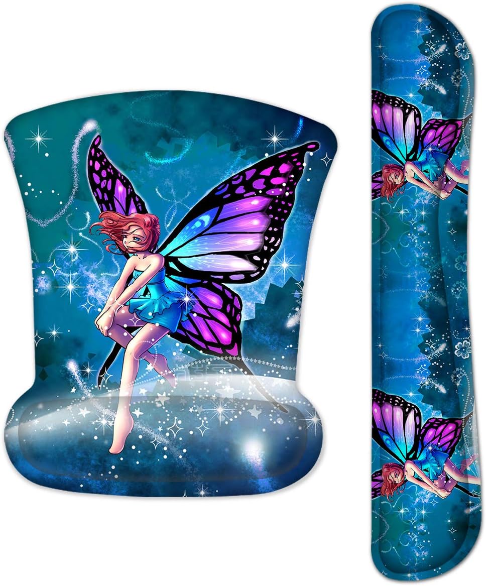 LUXBURG® Ergonomic Gaming Design Mousepad + Keyboard Wrist Support With Memory Foam for Laser and Optical Mouse - Fairy