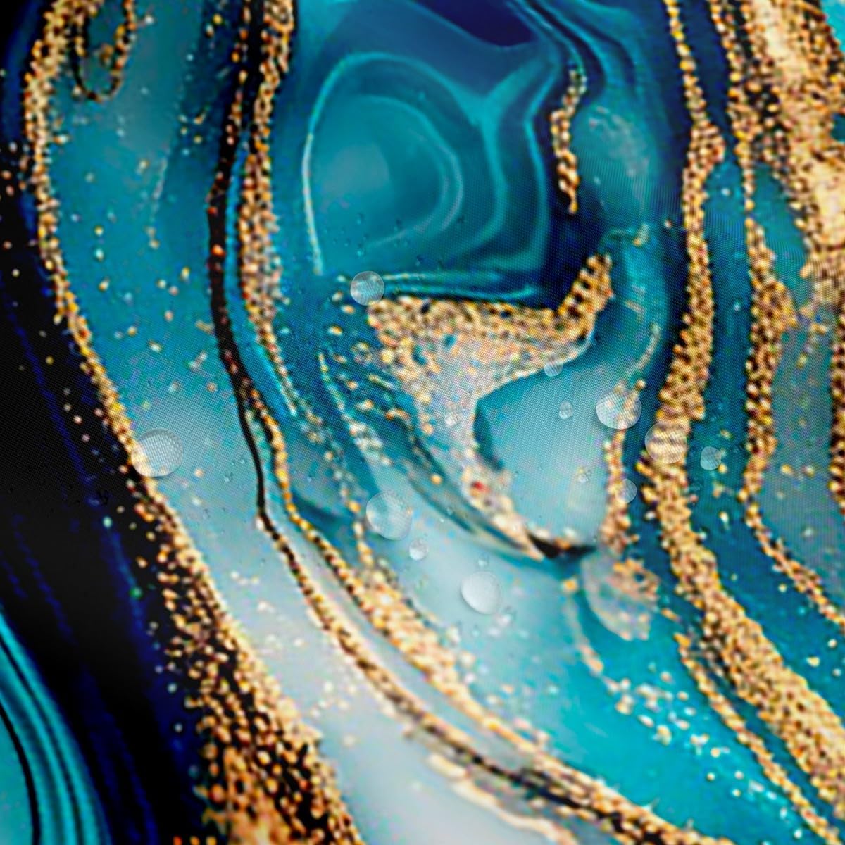 Erosebridal Blue Marble Bath Curtain Teal Marbling Shower Curtain, Abstract Aesthetic Waterproof Bathroom Curtain Watercolor Stone Pattern Shower Accessories, Gold Metallic Sequins Bathtub Decor