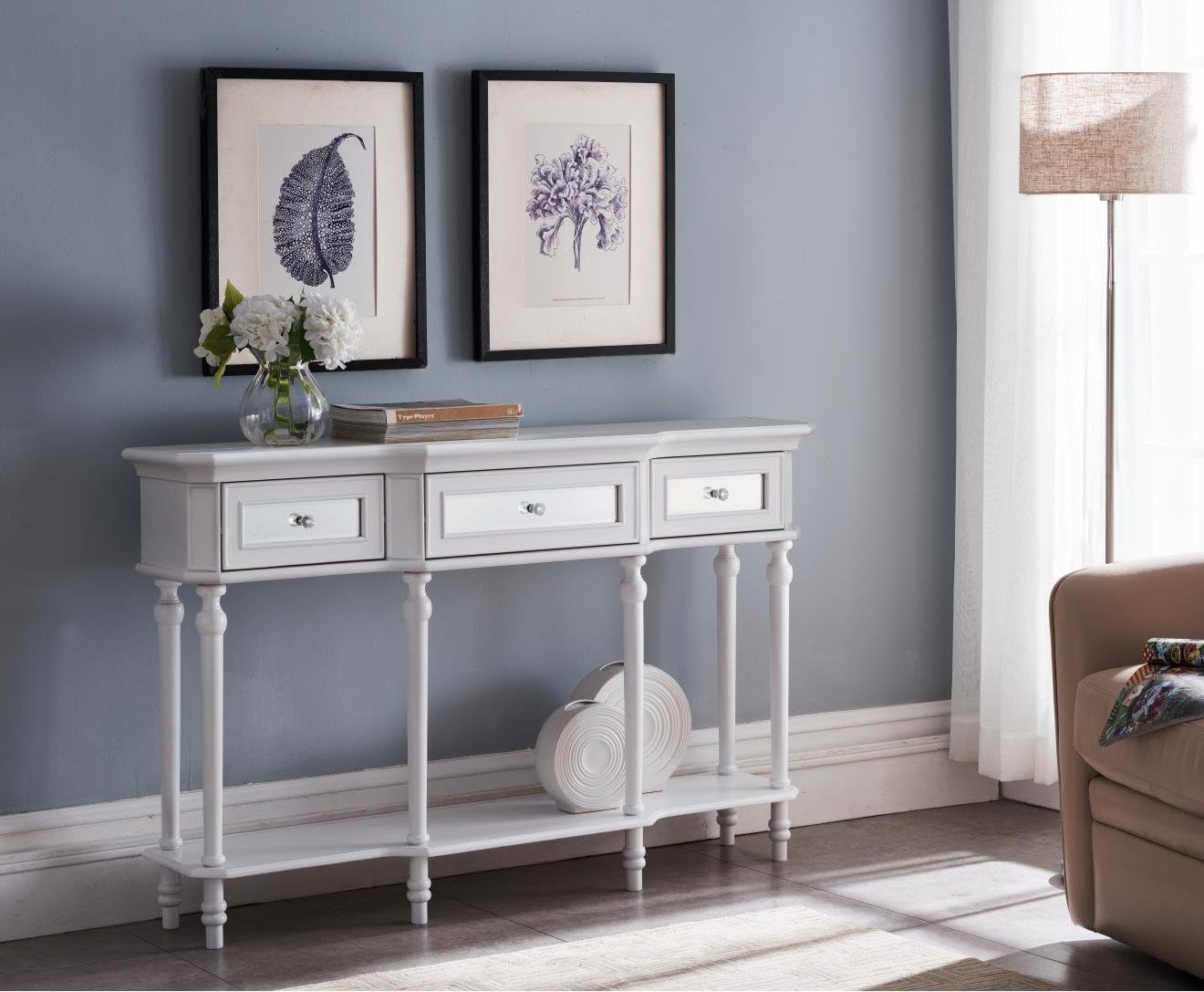 Kings Grand Furniture - Narod Console Sofa Table with Storage Drawers and Shelf for Entryway, White