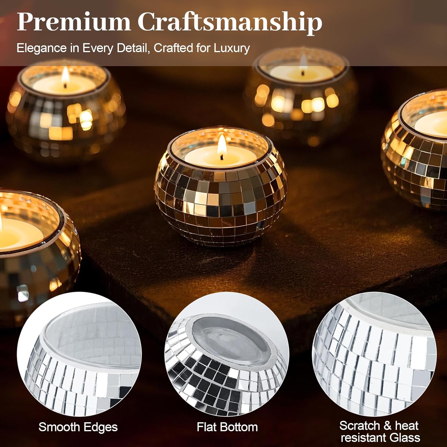 Luditek Disco Ball Candle Holders, 12 Pcs Mirror Silver Decor for Christmas Birthday Wedding NYE Party Decorations, Glass Votive with Tealights for Home Table Centerpiece, Gifts for Women