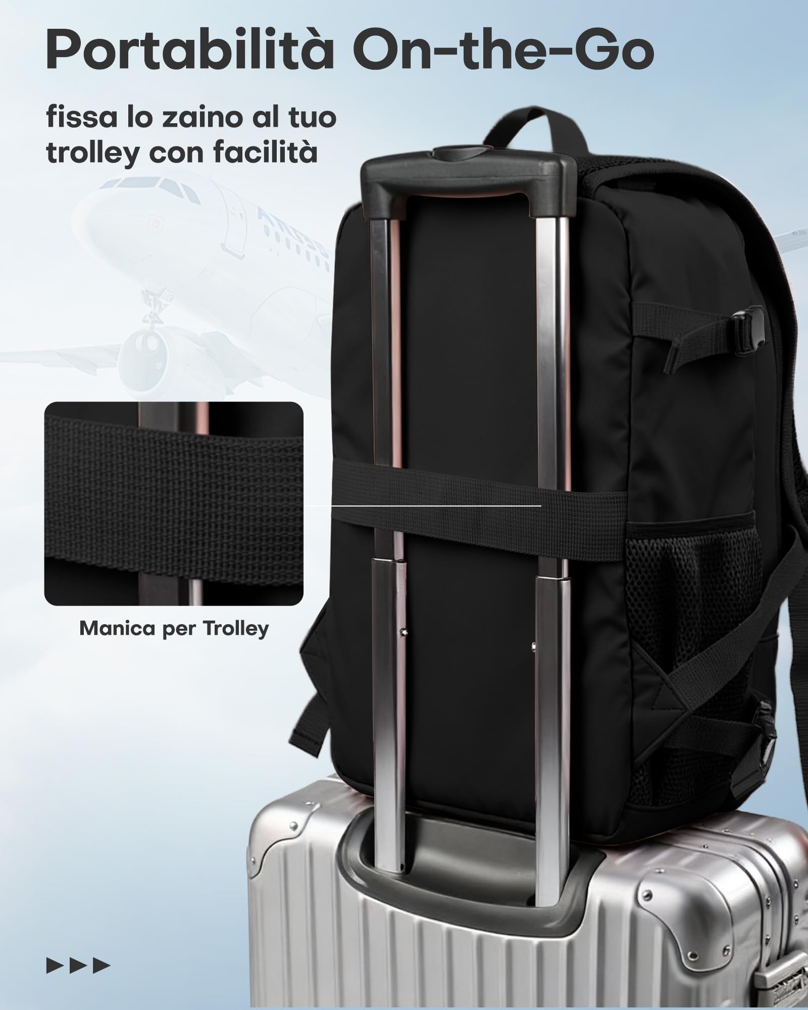 HOTOR Zaino Ryanair 40x20x25 - Zaino da Viaggio Zaino Porta PC Multi-Tasca e Portatile, Bagaglio a Mano Compatibile Ryanair, Con Foro USB, Per Donna e Uomo Lavoro, Viaggi in Aereo e Trekking, Nero