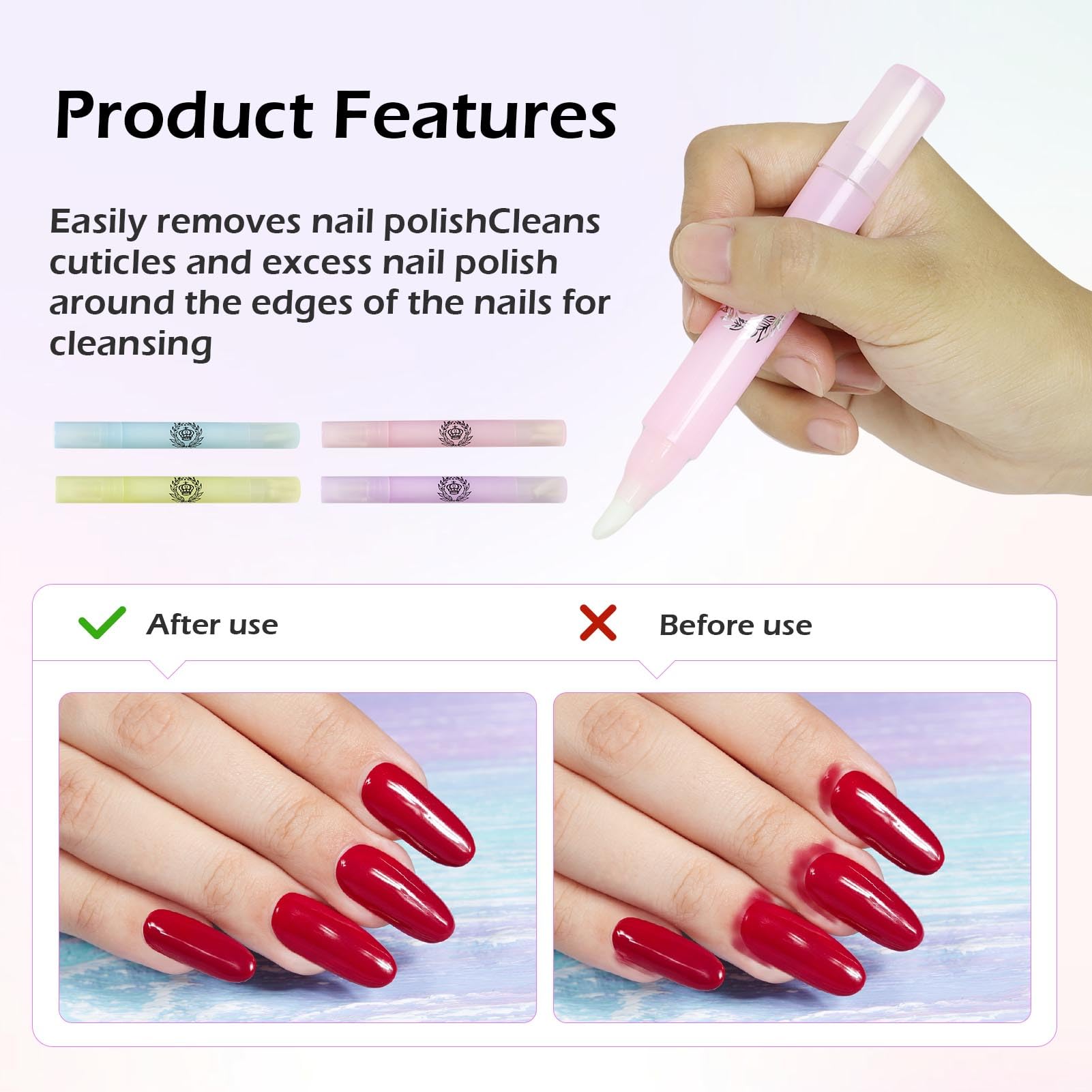 Nail de la Nueva Belleza Corrector de Esmalte de Uñas, Pluma de Manicura con 3 Puntas de Repuesto