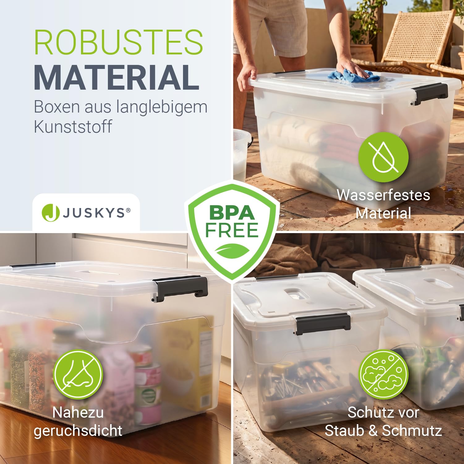 Juskys Aufbewahrungsbox mit Deckel - 6er Set Kunststoff Boxen 60l - Box groß, stapelbar, transparent - Aufbewahrung Ordnungssystem Aufbewahrungsboxen