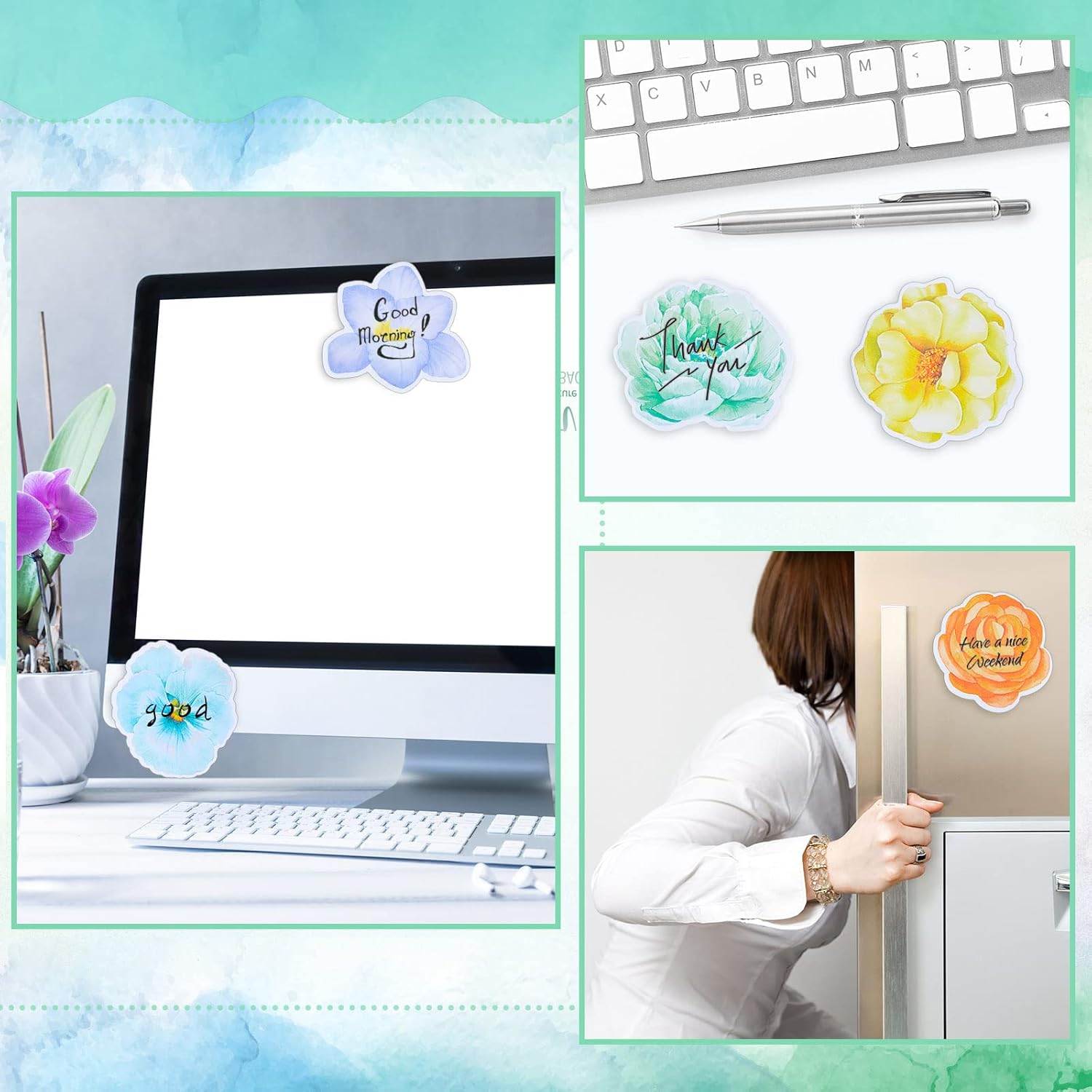 8 Packs Sticky Notes Watercolor Flower Post Sticky Notes Self Sticky Note Pads 3.2 x 3.2 Self Adhesive Paper Memo Pads for Reminders Studying School Office Home Notebook Supplies 30 Sheet/Pad - Image 6